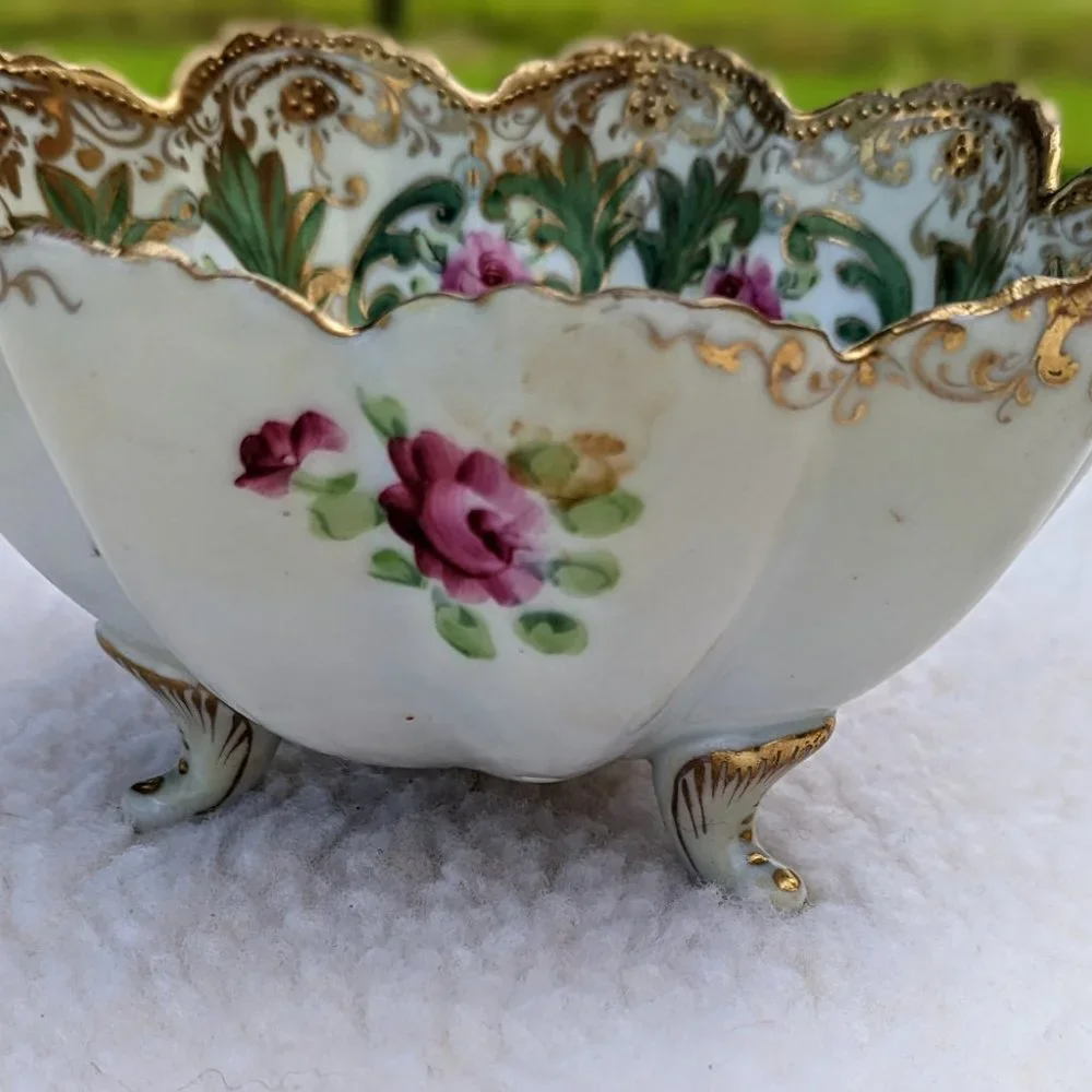 Vintage bone china berry bowl strainer
